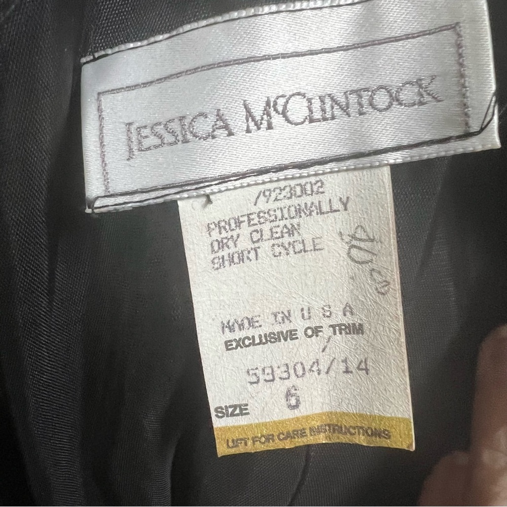 Vintage 1980’s Jessica McClintock Dress Size 6 Black Gold Velvet Metallic Full - Picture 7 of 14